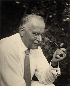 Black-and-white portrait photograph of Swiss psychologist Carl Gustav Jung from circa 1935.