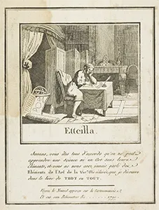 An 18th-century profile silhouette profile portrait of Jean-Baptiste Alliette, known as Etteilla.