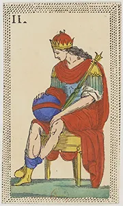 Historical Minchiate di Firenze card 02 depicting Papa Due, the Empress