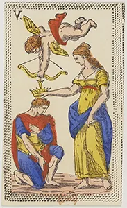 Historical Minchiate di Firenze card 05 depicting Papa Cinque, Love
