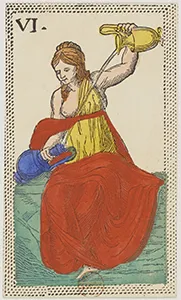 Historical Minchiate di Firenze card 06 depicting La Temperanza, Temperance