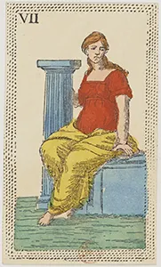 Historical Minchiate di Firenze card 07 depicting La Fortezza, Fortitude or Strength