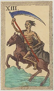 Historical Minchiate di Firenze card 13 depicting La Morte, Death