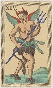 Historical Minchiate di Firenze card 14 depicting Il Diavolo, The Devil