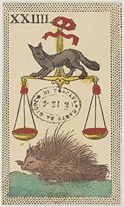 Historical Minchiate di Firenze card 24 depicting La Bilancia, Libra