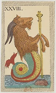 Historical Minchiate di Firenze card 28 depicting Il Capricorno, Capricorn