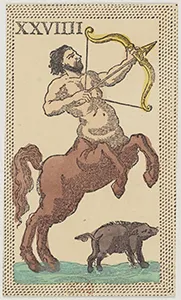 Historical Minchiate di Firenze card 29 depicting Il Sagittario, Sagittarius