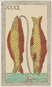 Historical Minchiate di Firenze card 31 depicting I Pesci, Pisces