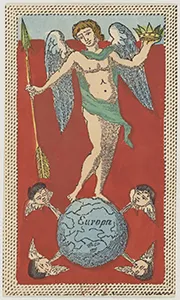 Historical Minchiate di Firenze card 39 depicting Il Mondo, The World