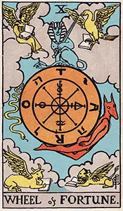 Rider-Waite-Smith Major Arcana card 10: Wheel of Fortune