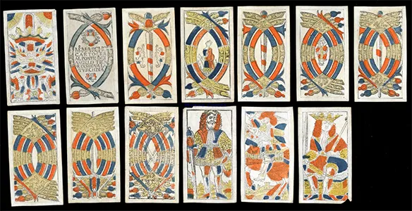 Historic Venetian woodcuts of the suit of swords.