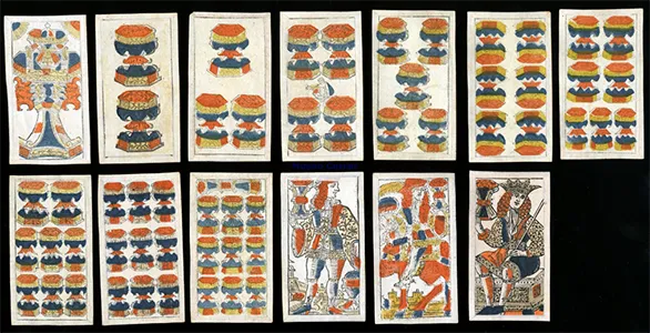 Historic Venetian woodcuts of the suit of cups.