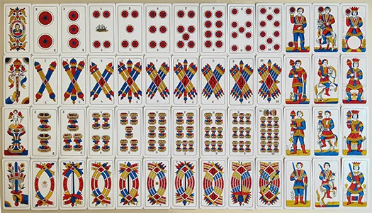 Latin suit card faces from Viéville's tarot deck.