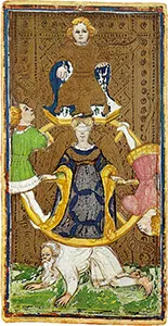 Visconti-Sforza card 10: Ruota di Fortuna